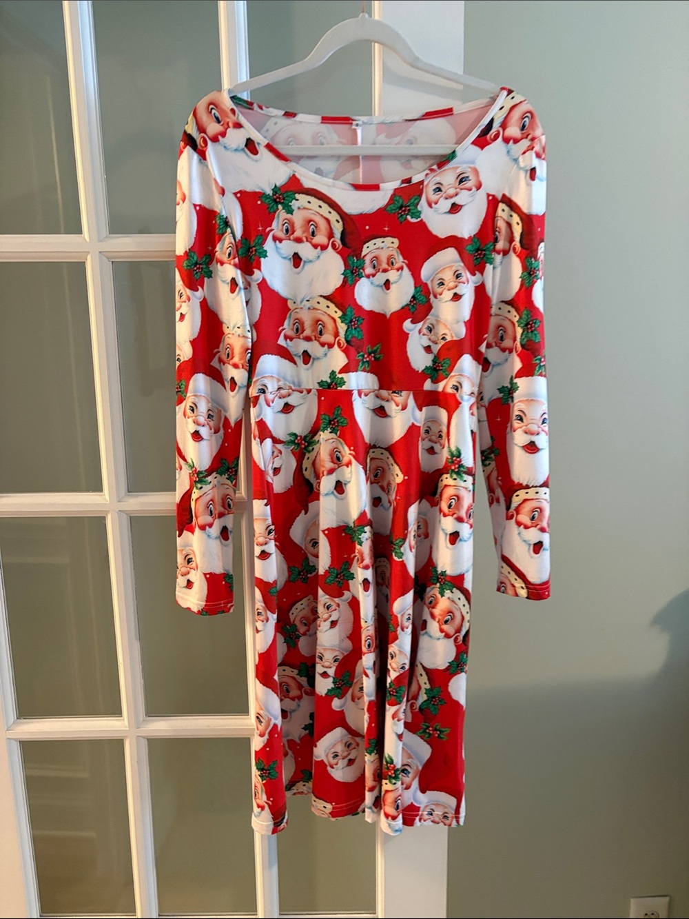 Women’s Red Santa Print Holiday Skater Dress